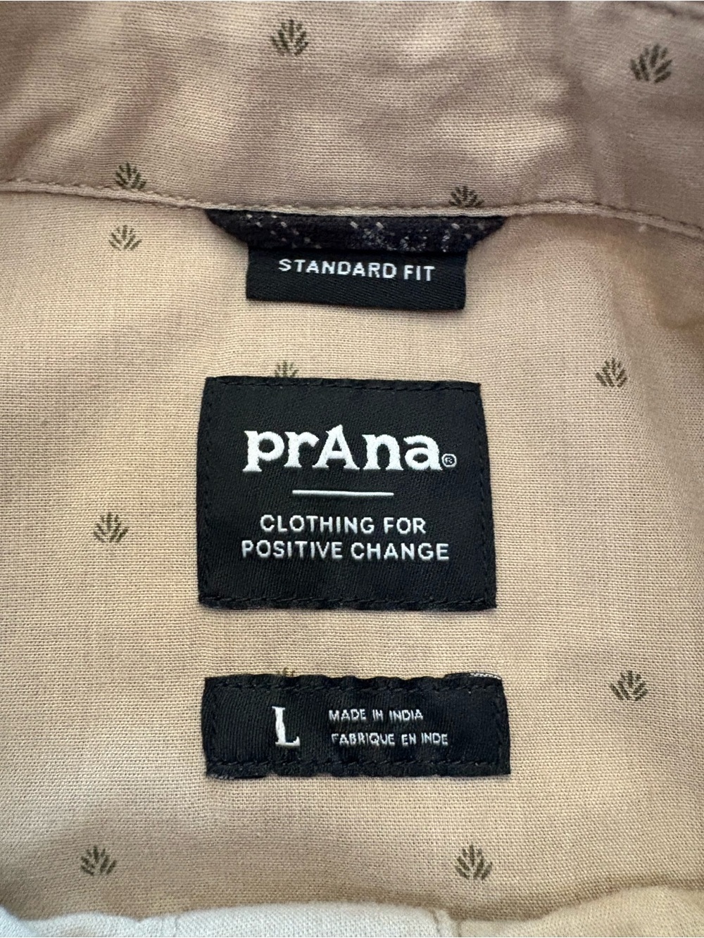 Prana Men’s Tinline Sandbar Agave Tan Organic Cotton Button-Down Shirt - Picture 2 of 5